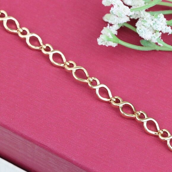 "Delicate Rose Gold Heart Link Bracelet in Gold-Plated Brass, XPBL1103 - Picture 1 of 12